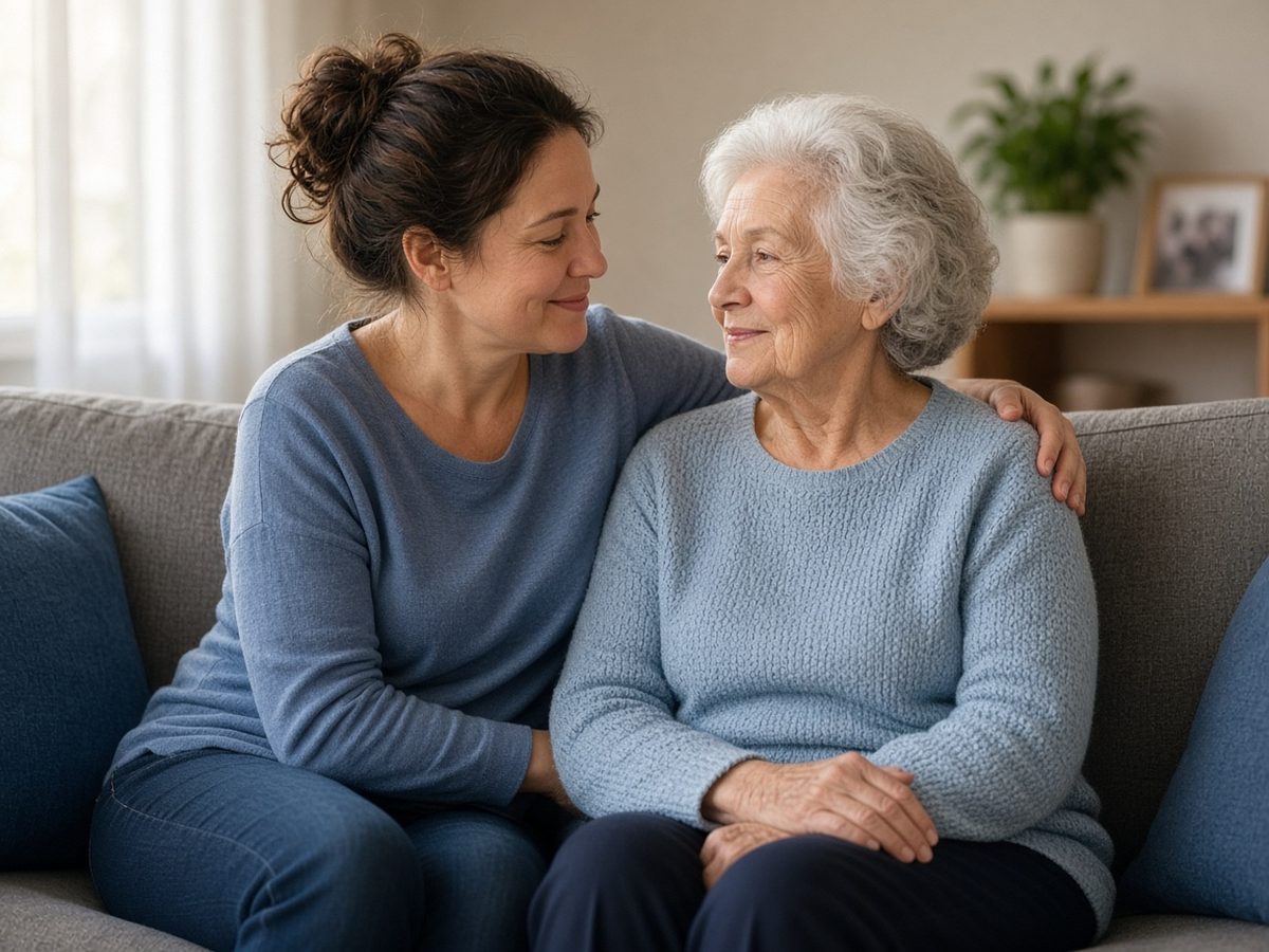 Family member offering supportive companionship to an older adult at home