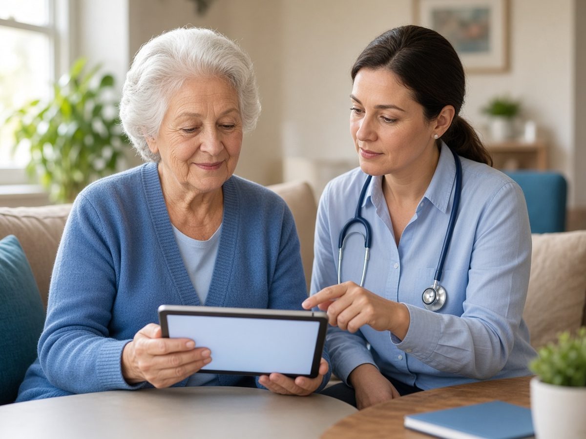 Patient at home guided in using a simple remote monitoring device